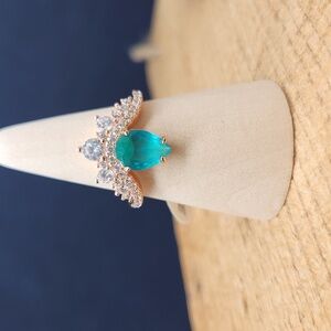 Aquamarine Rhinestone Rose‎ Gold Plated Ring